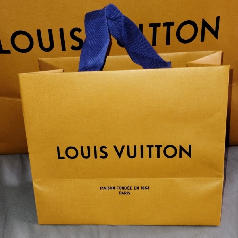 Louis Vuitton Yellow Shopping Bag with Blue Handles